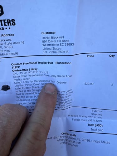 Customer photo review of Custom Five Panel Trucker Hat - Richardson 112FP