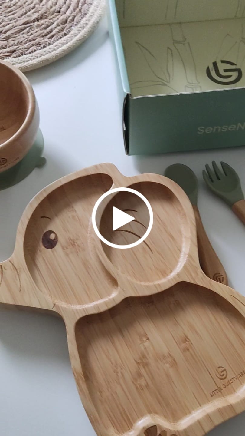 Customer video review of Elephant Bamboo Feeding Set - Plate, Bowl, Spoon & Fork Gift Set