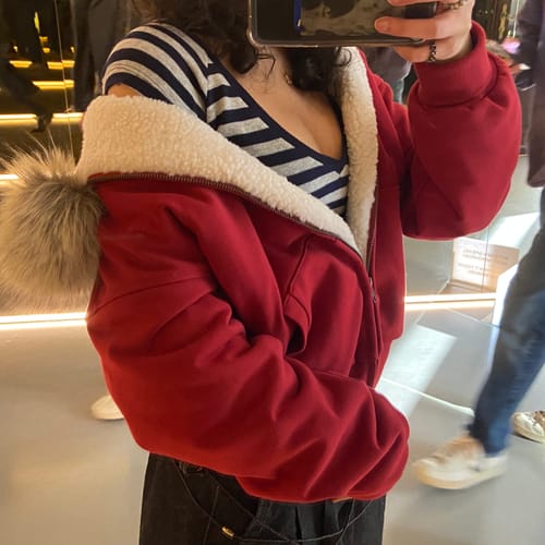 Customer photo review of IAMXIAA Faux Fur Hooded Fleece Hoodie and Wide-Leg Sweatpants Set