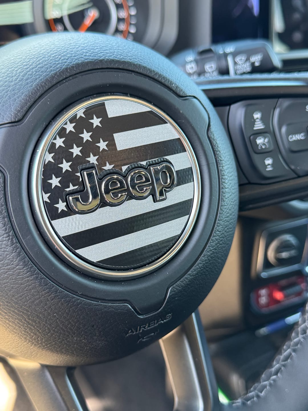Customer photo review of American Flag Steering Wheel Decal for Jeep