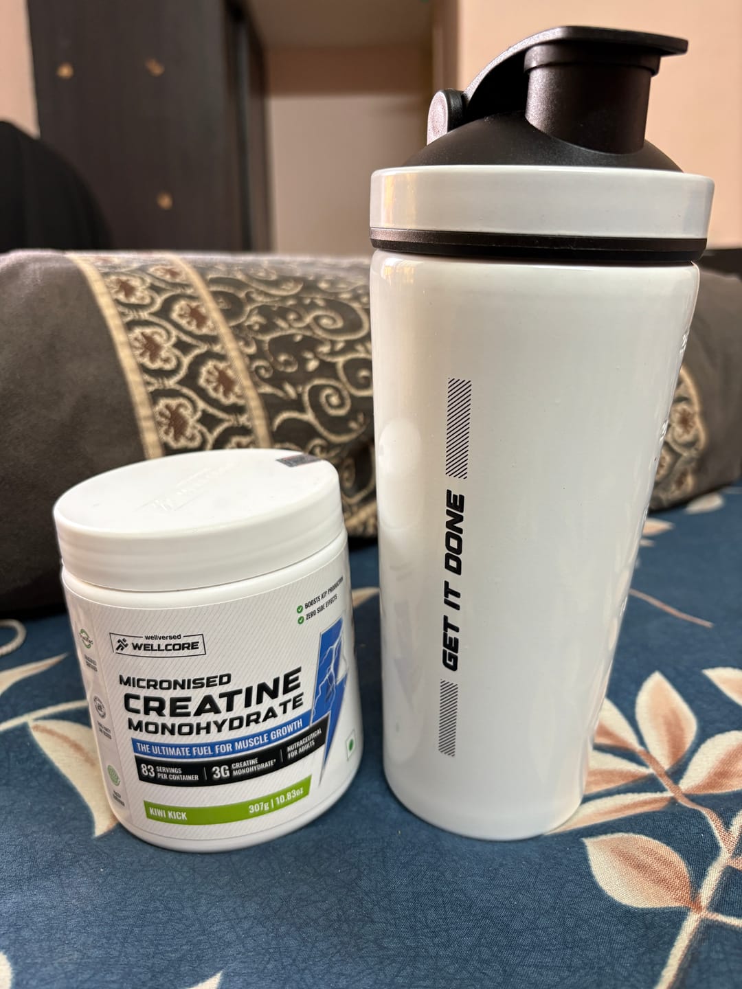 Customer photo review of Wellcore - Micronised Creatine Monohydrate (83 Servings, Kiwi Kick) + Premium Steel Shaker