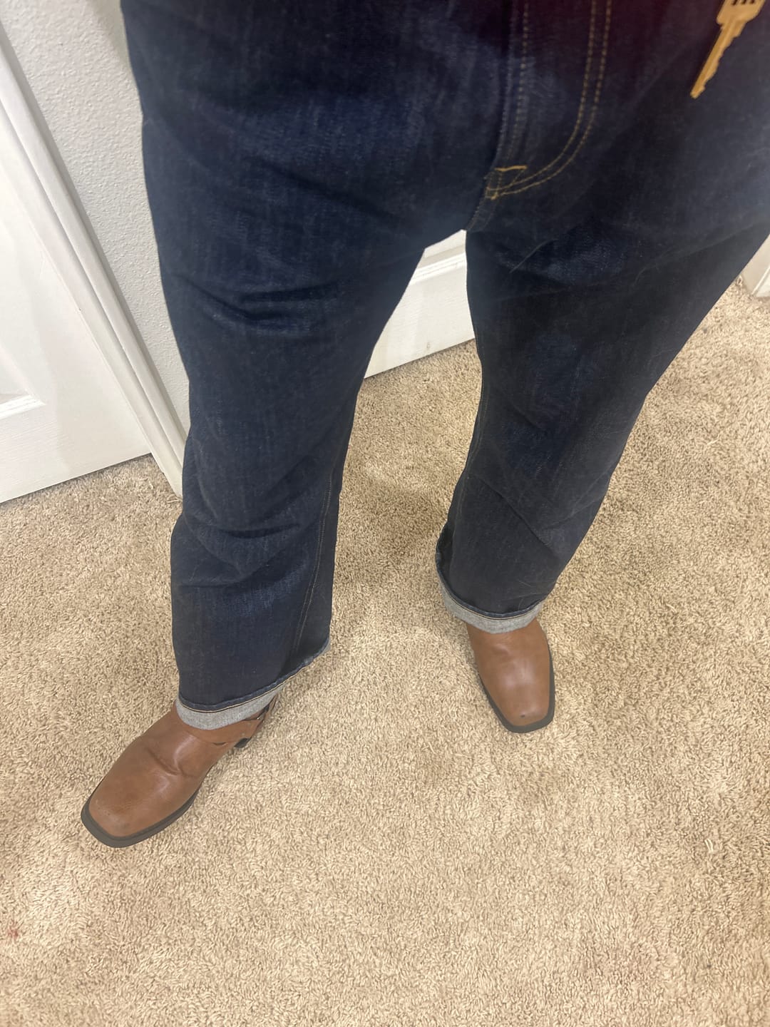 Customer photo review of 14 oz Selvedge 705 Basic Wide-Leg jeans-Indigo