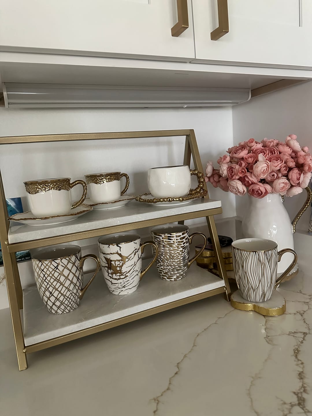 Customer photo review of X-Large Two Tiered Marble Stand with Accent Gold ( 10’’L x 16"W x 15’’H)