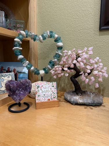Customer photo review of Rose Quartz 14" Tall Bonsai Gemstone Tree, Amethyst Base, 180 Gems #5404ROSQ