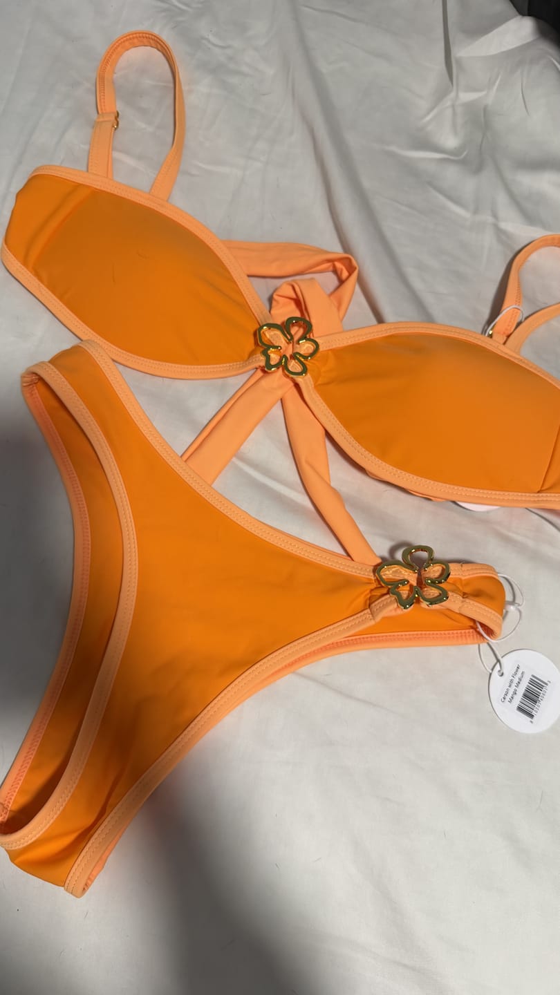 Customer photo review of HEIDI Mango Flower Bikini Top
