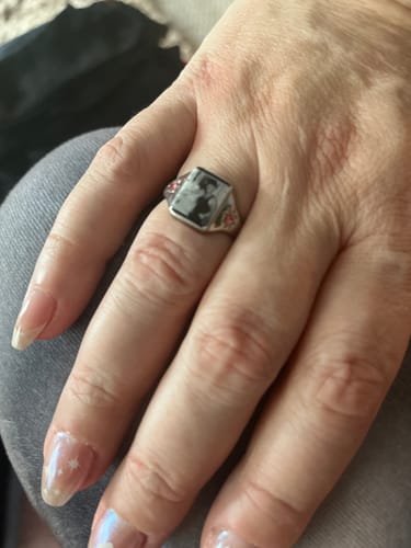 Customer photo review of Personalized Couple Photo Birthstone Custom Ring - Valentine's Gift For Couple Grandparents