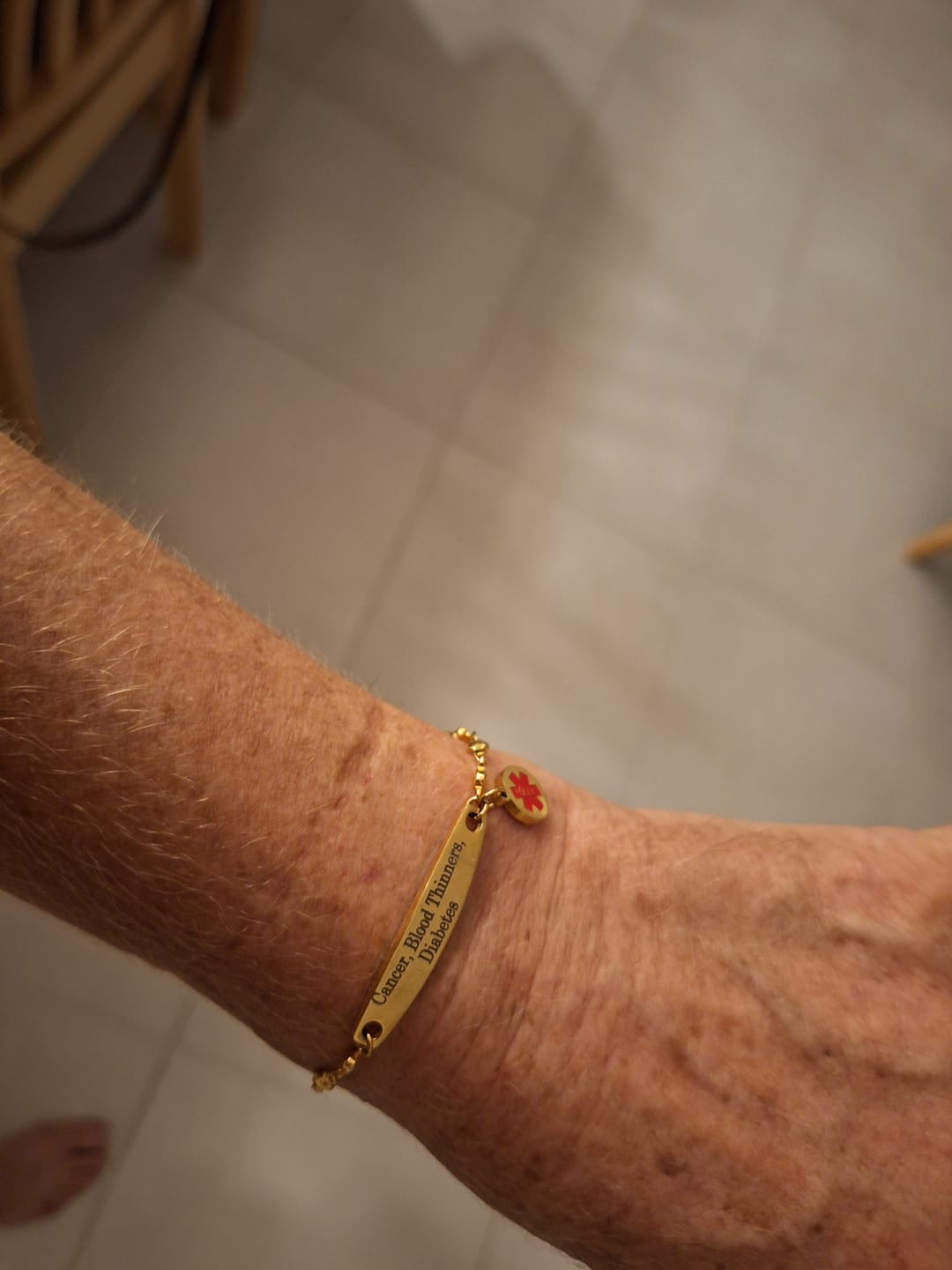 Customer photo review of Personalised Medical Alert Heart Link Bracelet - Gold Colour
