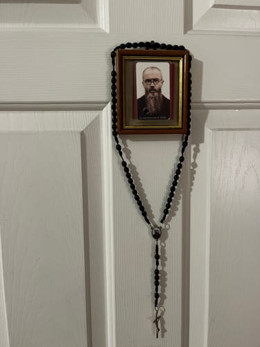 Customer photo review of Saint Kolbe Relic Wooden Rosary - Handcrafted Spiritual Keepsake