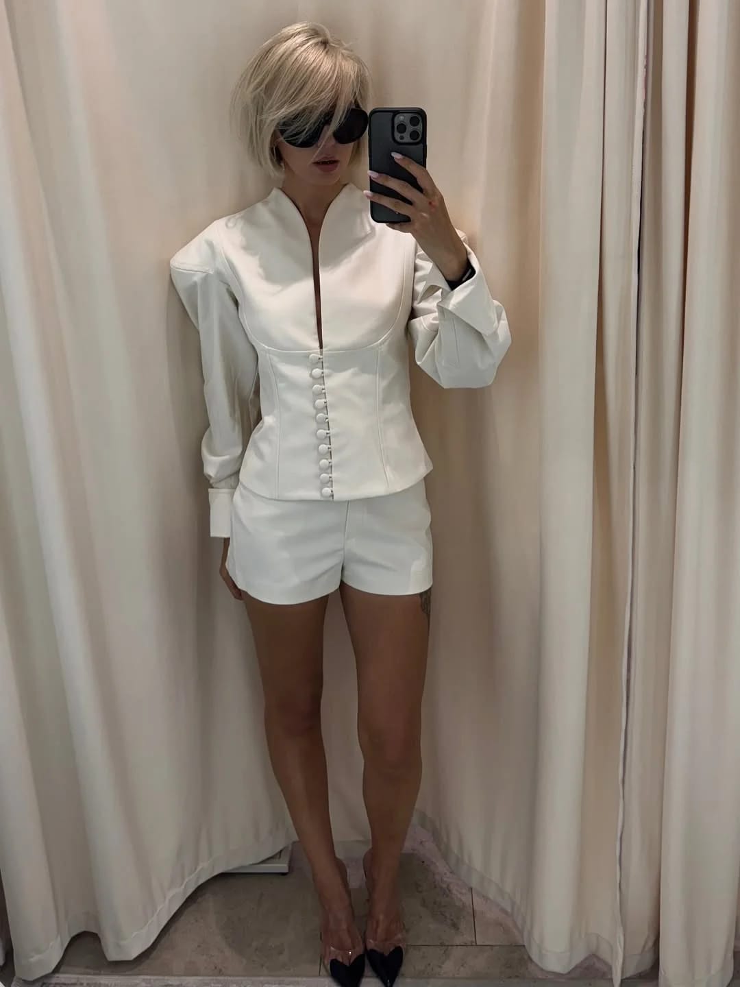Customer photo review of Ashley Cinched-Waist Blazer Shorts Set