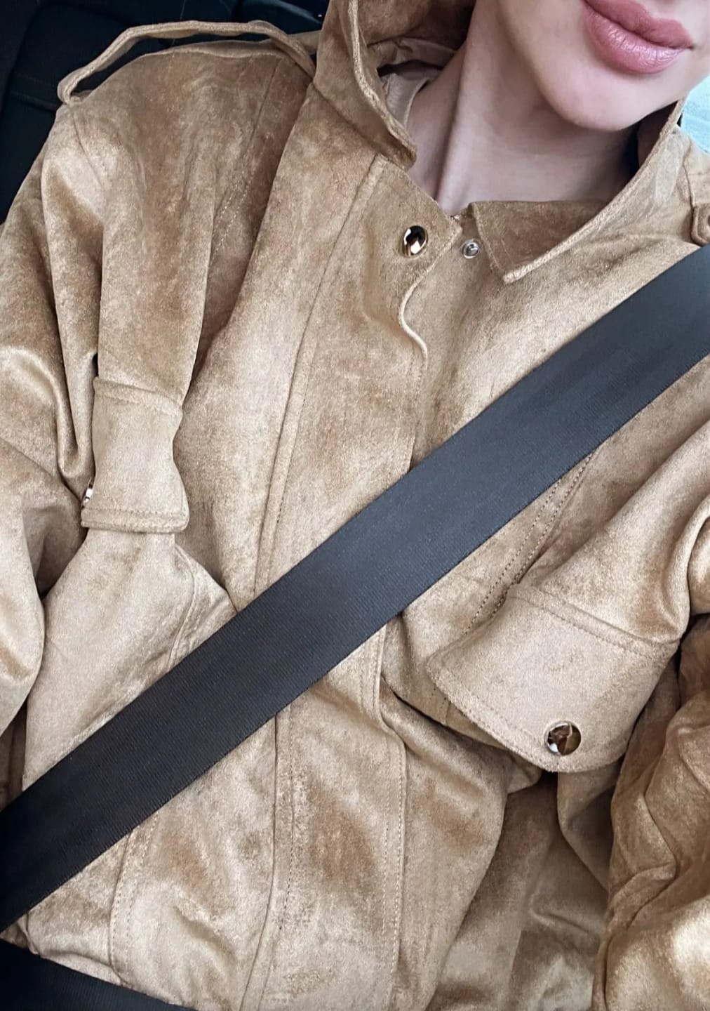 Customer photo review of Alyssa Suede Bomber Jacket