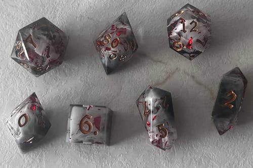 Customer photo review of Smoke And Blood Handmade Resin DND Dice Set
