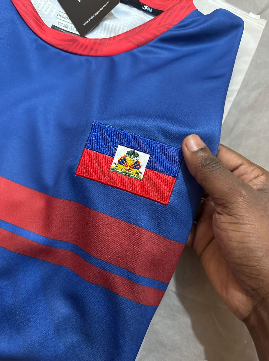 Customer photo review of Haiti Custom Heritage Football Jersey