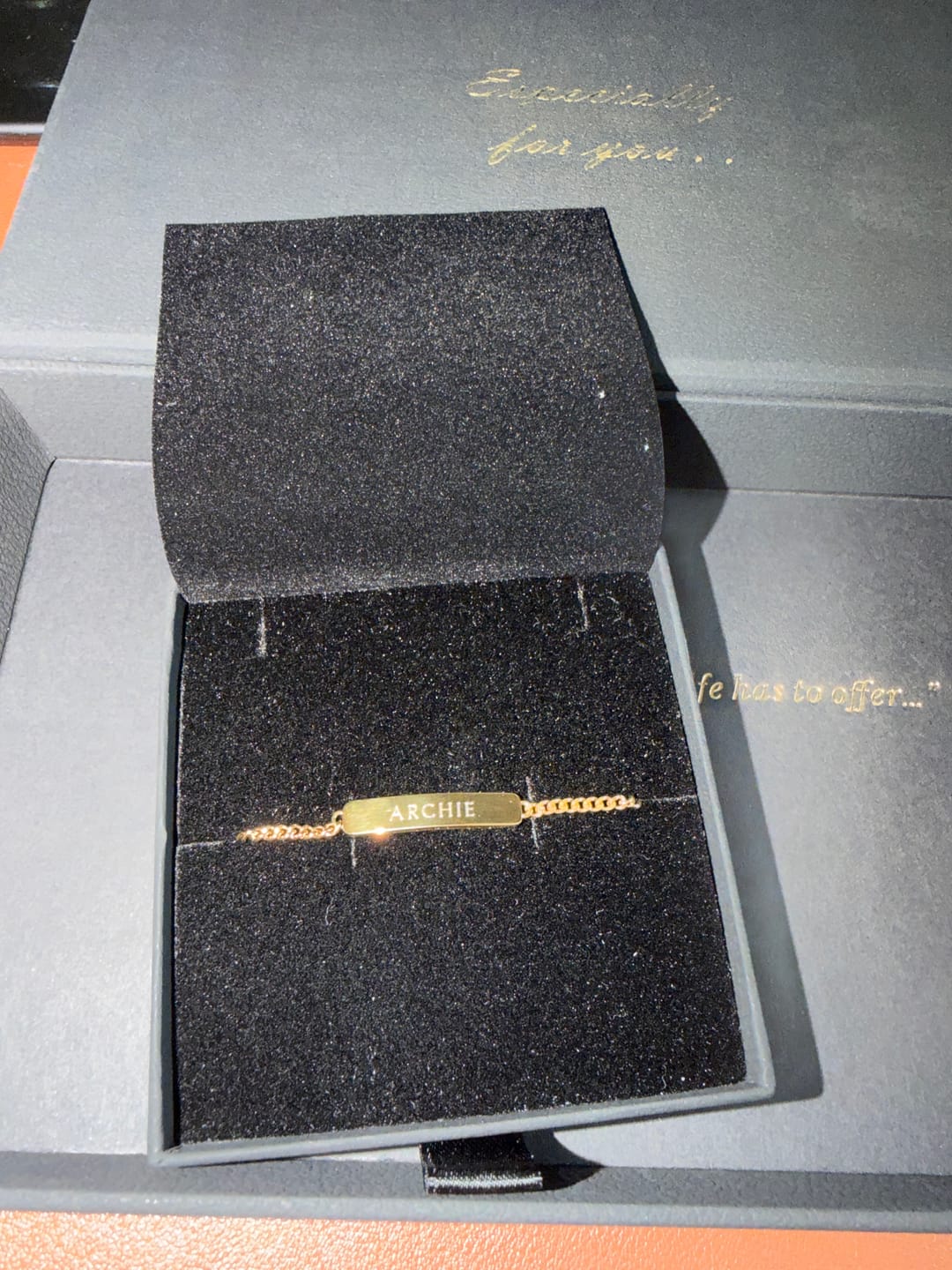 Customer photo review of The Engraved Bracelet Gold