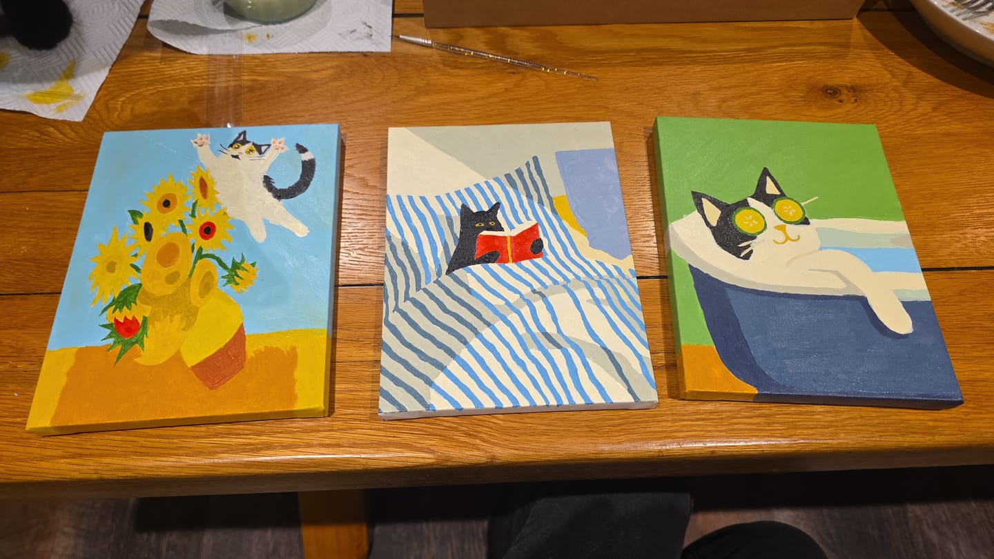 Customer photo review of 6 Mini Paintings - Crazy Cat Set