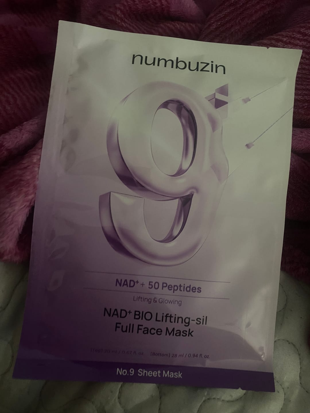 Customer photo review of Auduma 3D-maska sejai ar liftinga efektu numbuzin No.9 NAD Bio Lifting Full Cover Facial Mask