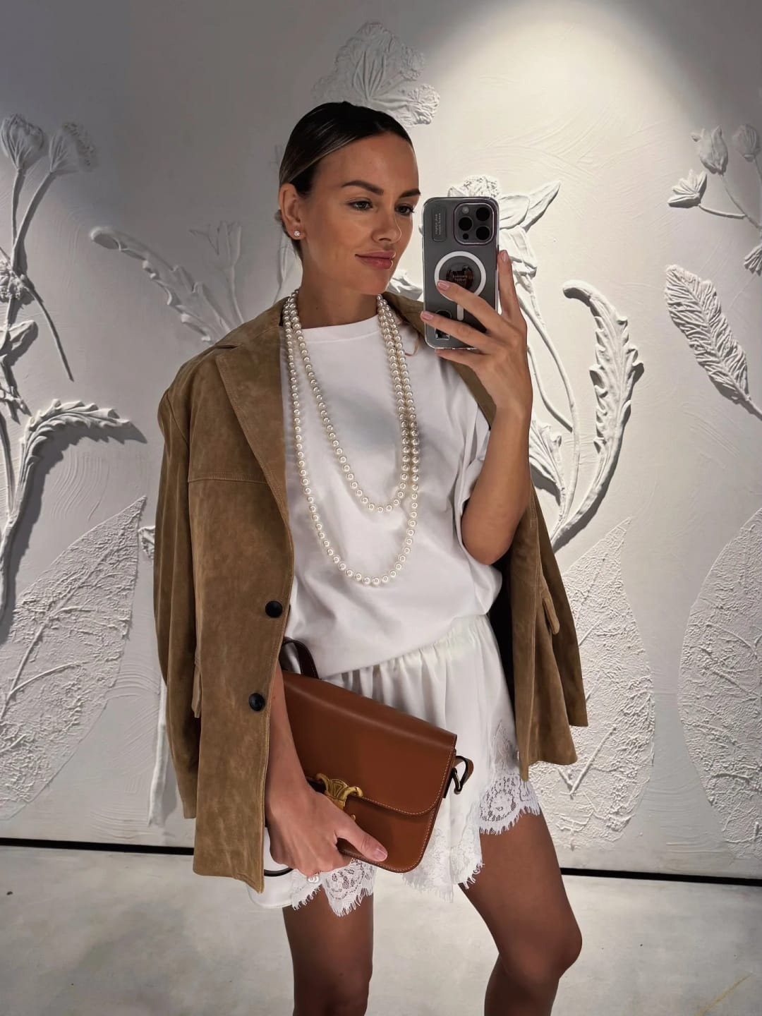 Customer photo review of Aella Satin Lace Shorts