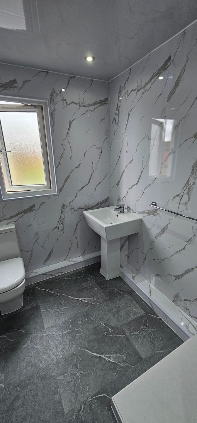Customer photo review of Premium Carrara White Marble Gloss Shower Wall Panel – 1M x 2.4M