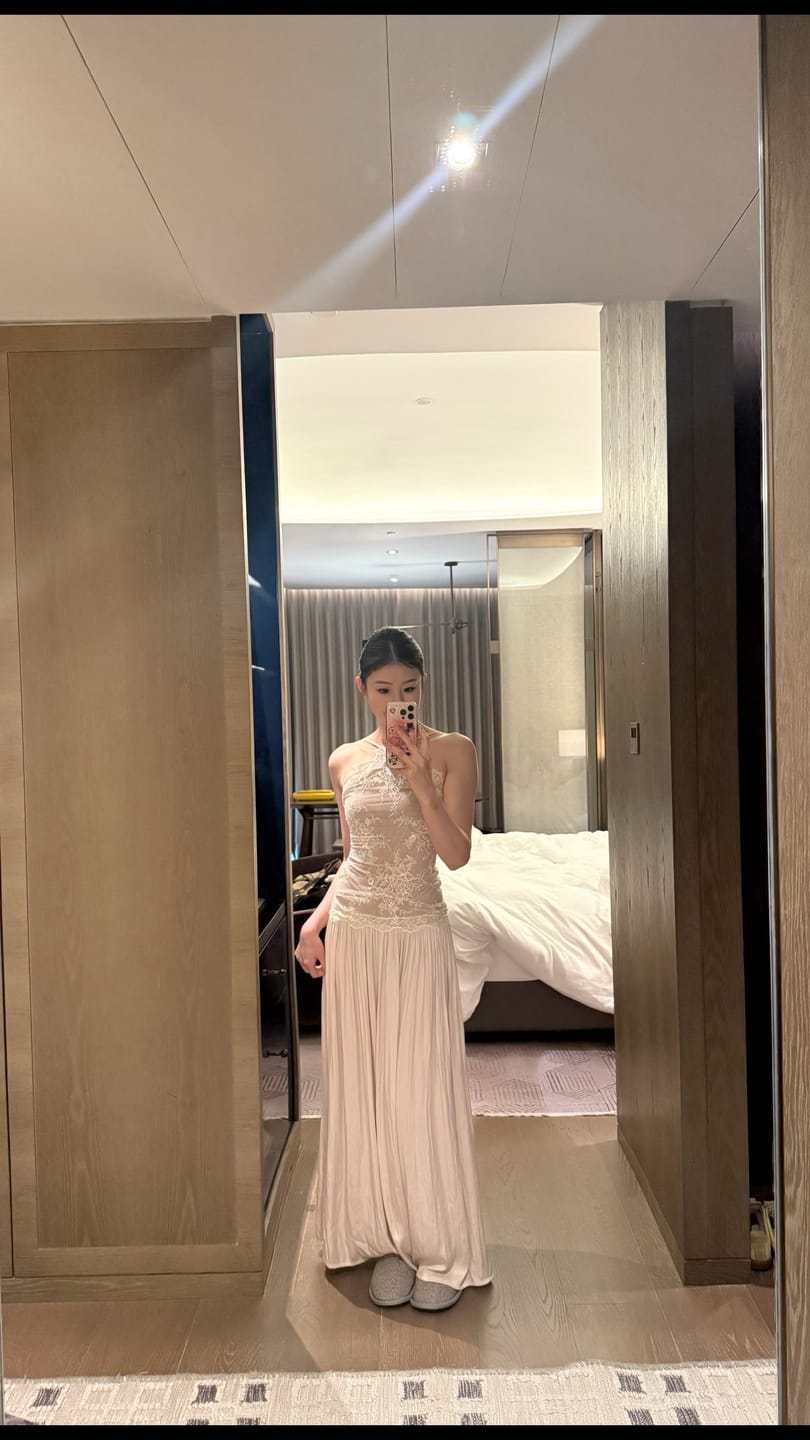 Customer photo review of ROVENTE Embroidered Lace Halter Dress With Gathered Hem