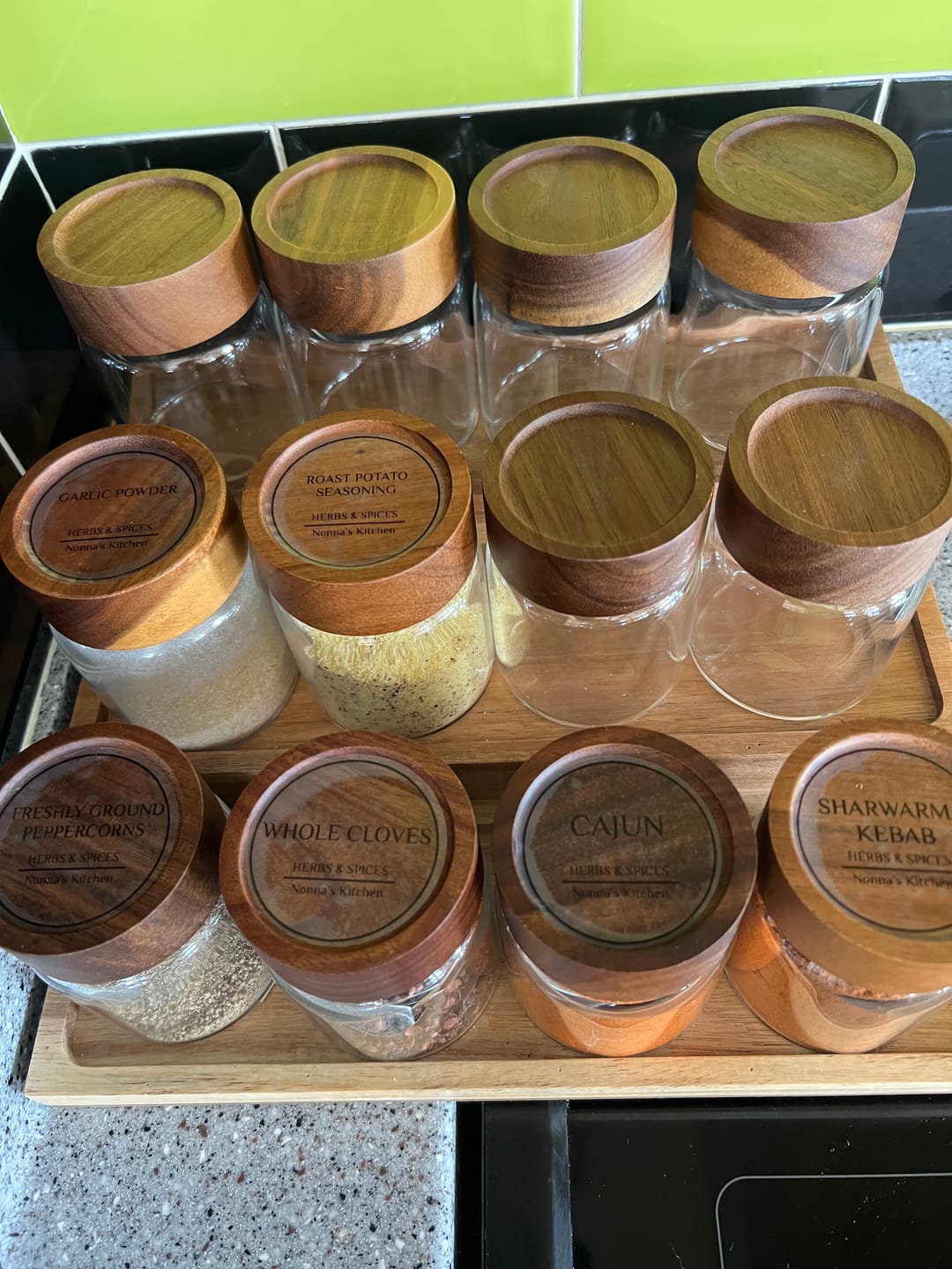 Customer photo review of Acacia Wood Glass Spice Jar 180 ML