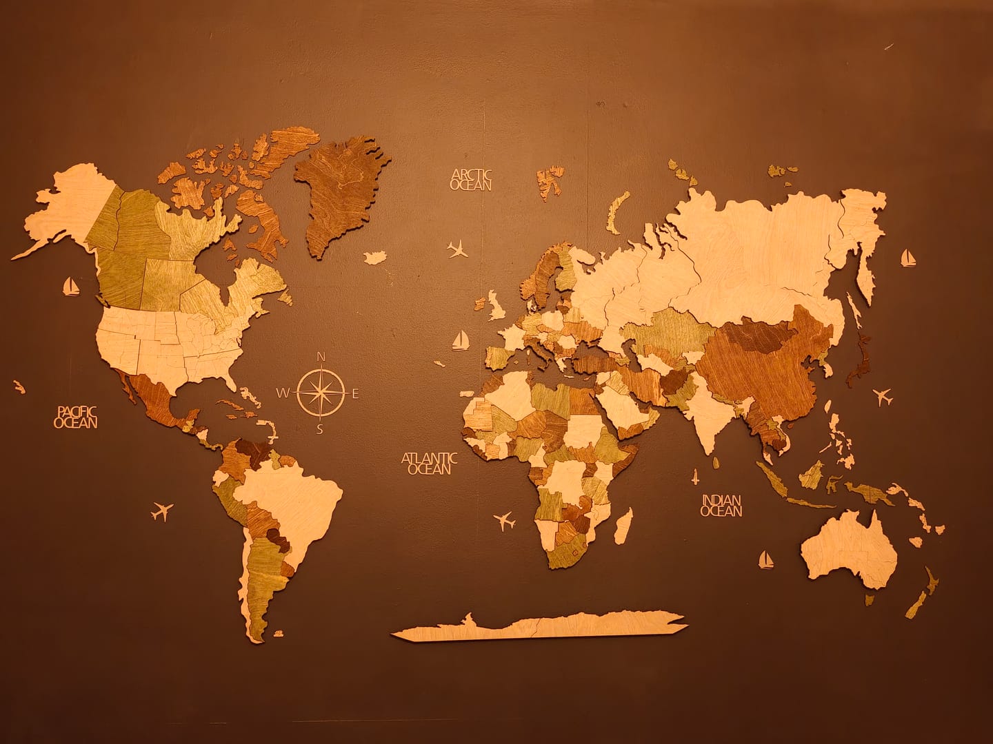 Customer photo review of 3D Wood World Map -Light Rustic
