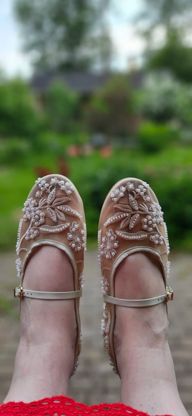 Customer photo review of Christine Beaded Mesh Ballet Flats