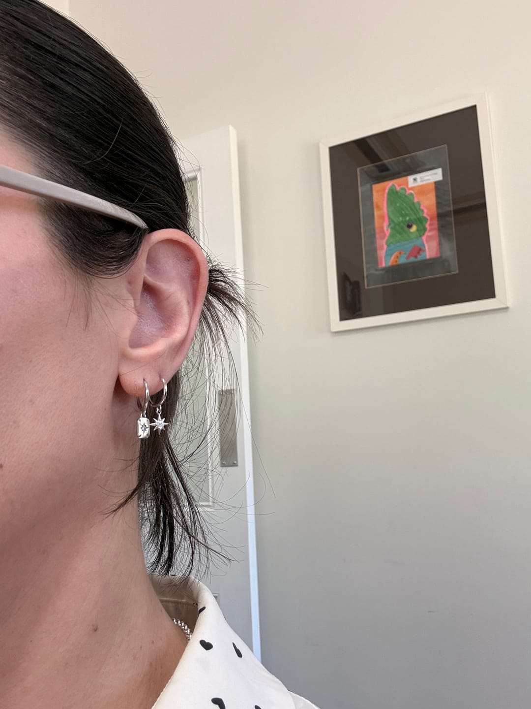 Customer photo review of North Star Rectangle Huggie Hoop Earrings