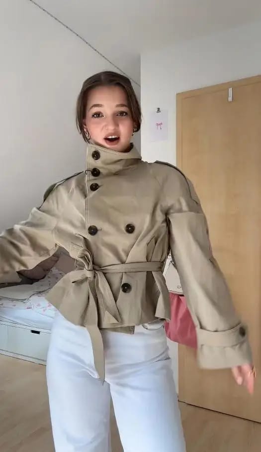 Customer photo review of Lisette Cropped Trench Coat