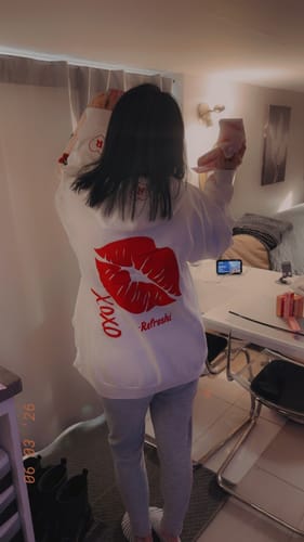 Customer photo review of Kiss Me Classic White Zip Up Hoodie