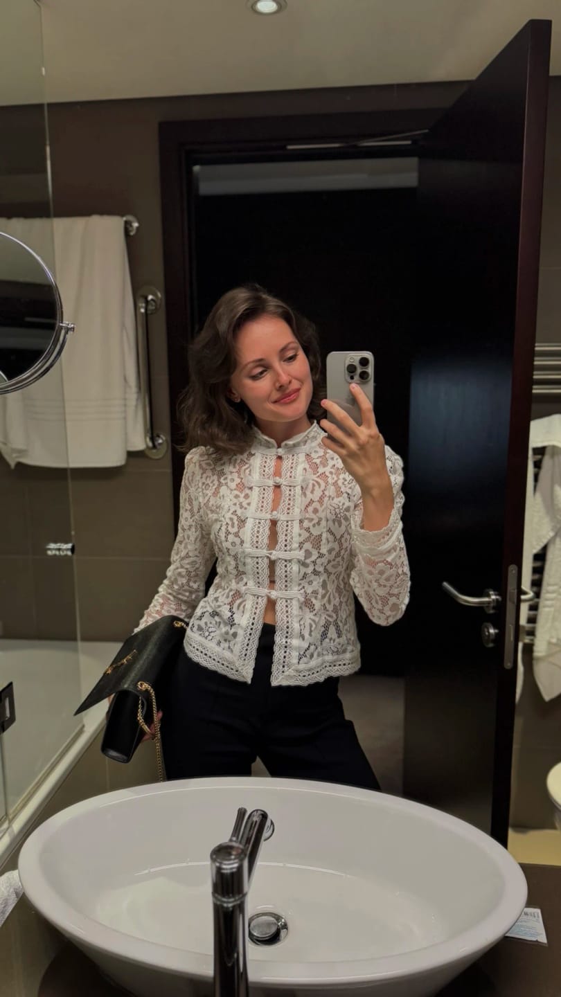 Customer photo review of Karina Puff Sleeve Lace Blouse