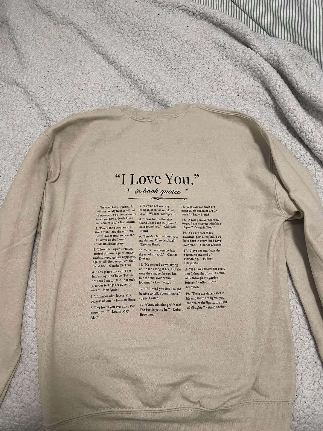 Customer photo review of Book Quotes I Love You Sweatshirt | Book Lover Cotton Blend Crewneck