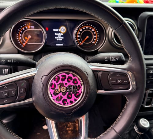 Customer photo review of Pink Cheetah Steering Wheel Overlay Graphic