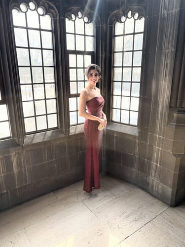 Customer photo review of Paulina Dress in Wine by Elle Zeitoune - RENTAL