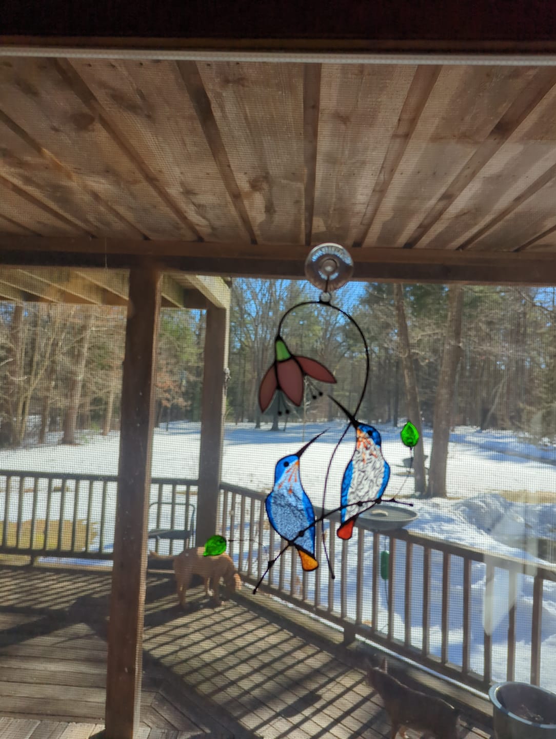 Customer photo review of Pair of Blue Hummingbirds with a Flower - Stained Glass Suncatcher