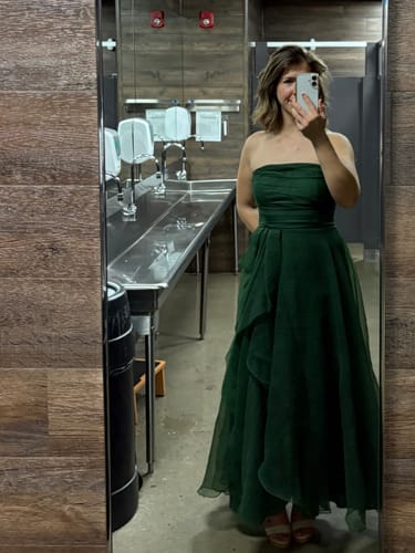 Customer photo review of Teresa Organza Gown in Green by Theia Couture - RENTAL