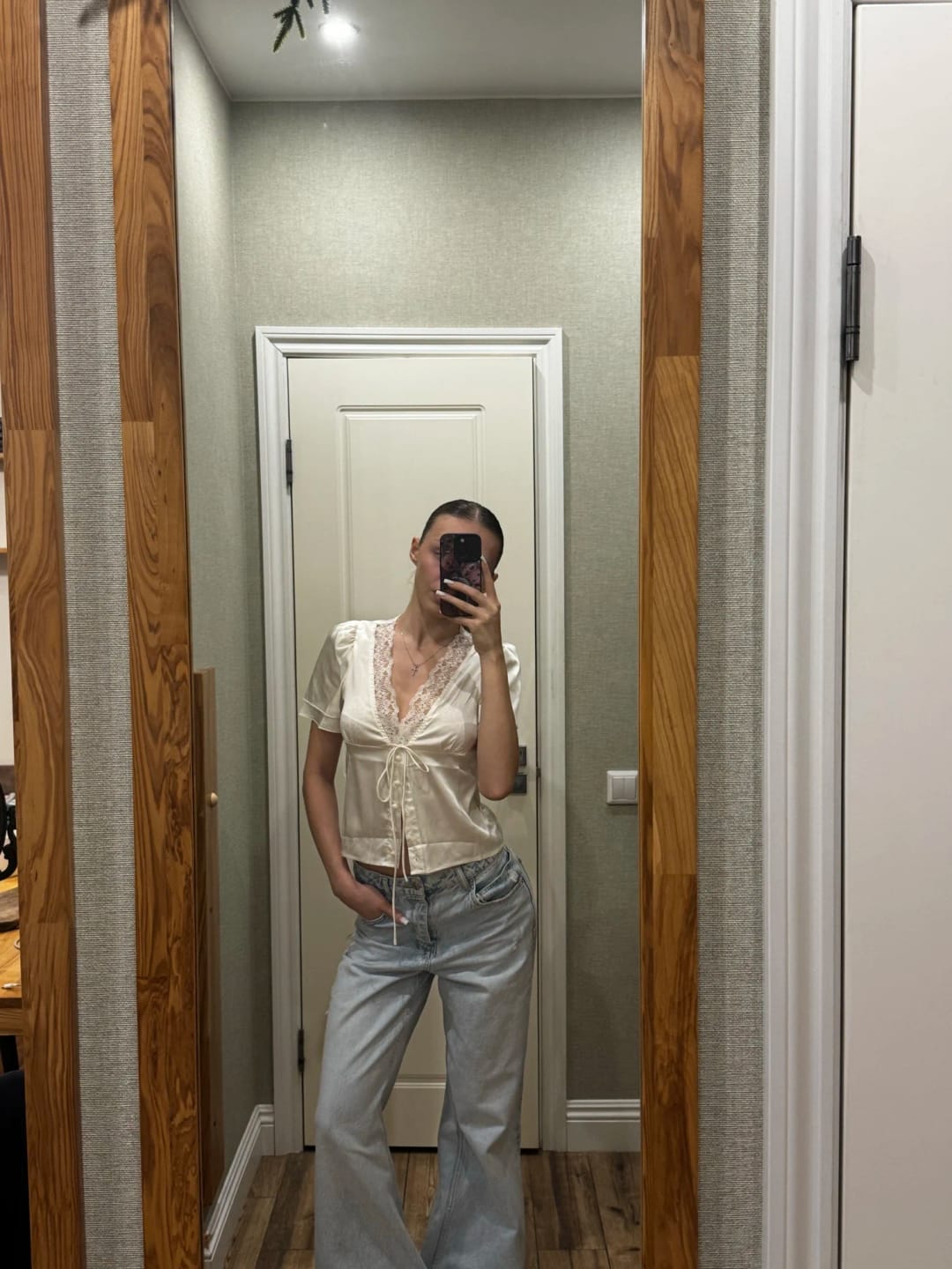 Customer photo review of Rosalie Lace Short Sleeve V-Neck Top