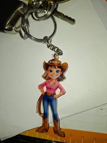 Customer photo review of Cowgirl What A Wonderful World - Personalized Keychain