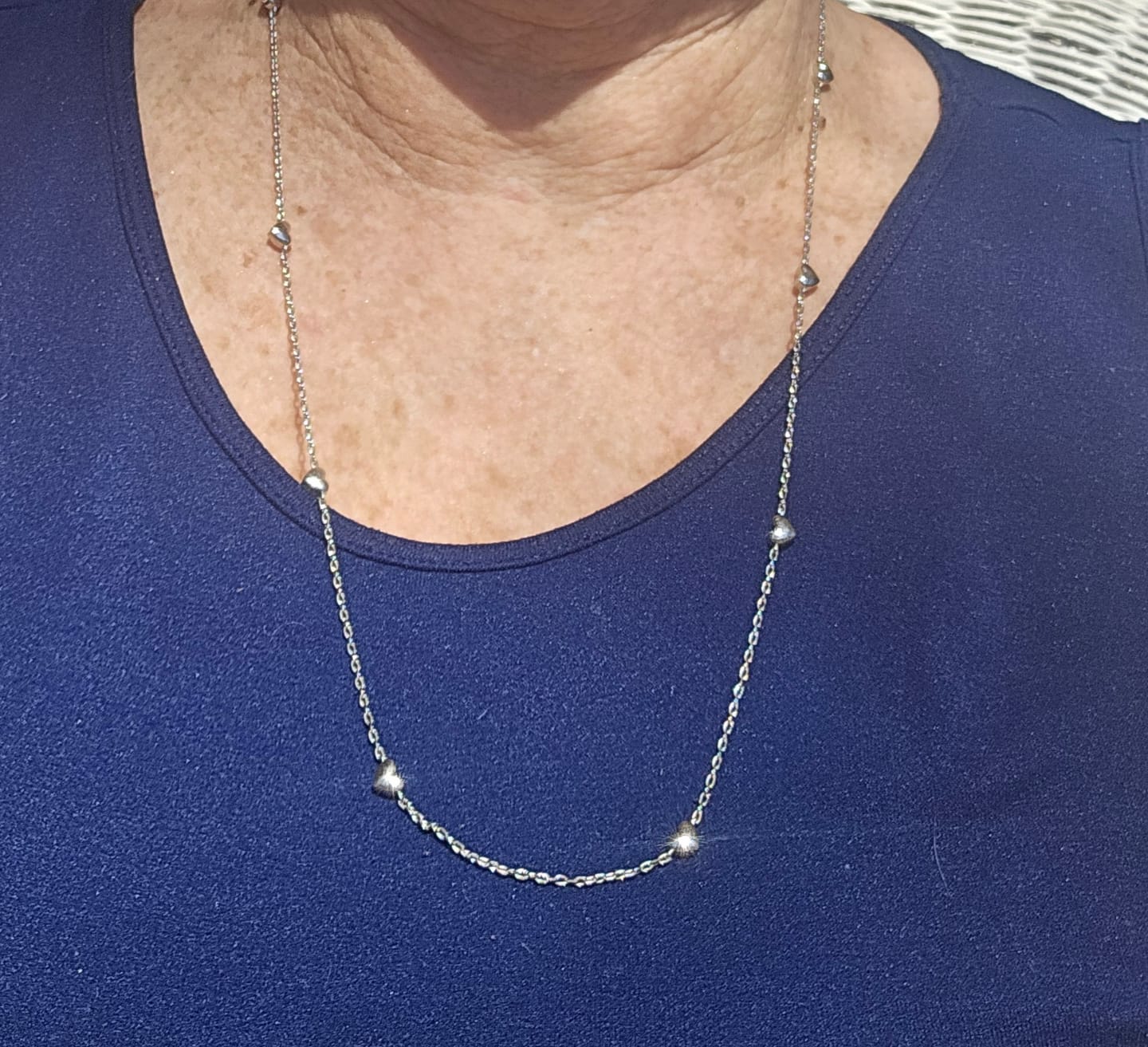 Customer photo review of Jane 18k White Gold Plated Heart Station Necklace