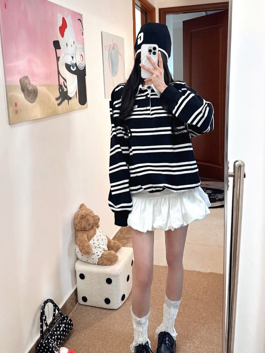 Customer photo review of WARDEN EDGE Black Striped Polo Knit T-Shirt