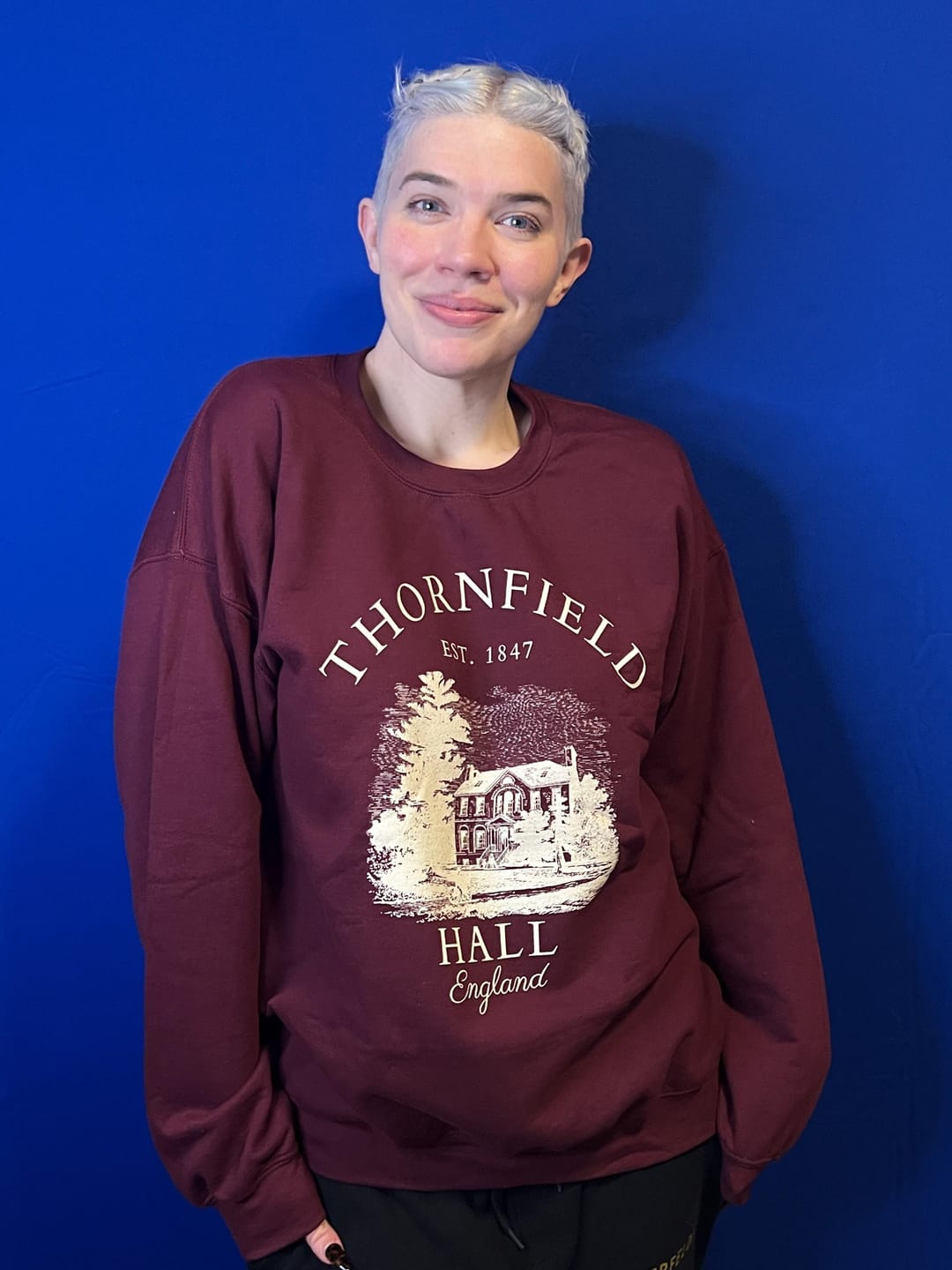 Customer photo review of Jane Eyre Thornfield Hall Sweatshirt | Cotton Blend Crewneck