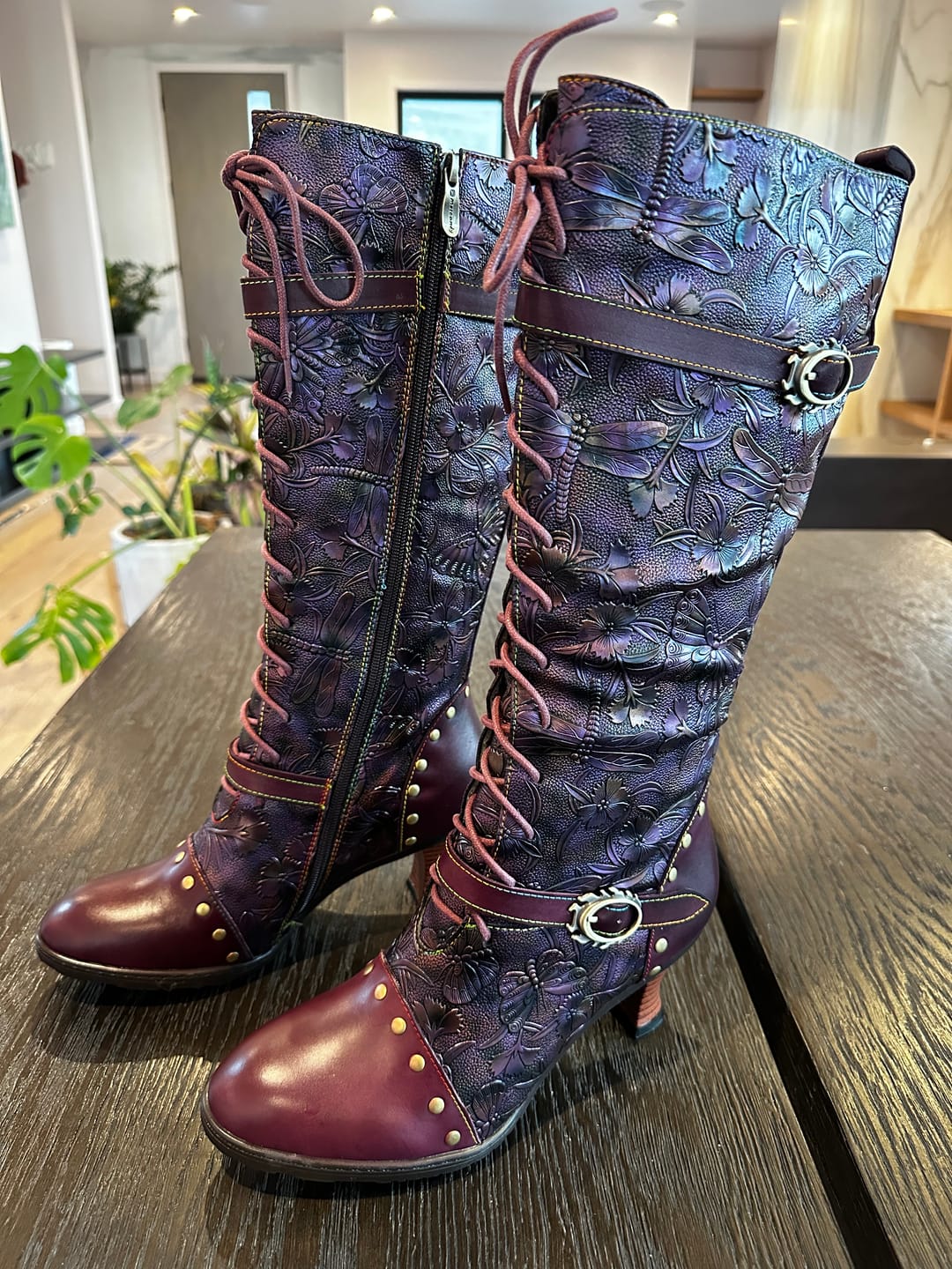 Customer photo review of Warm Embossed Real Leather Dragonfly Boots