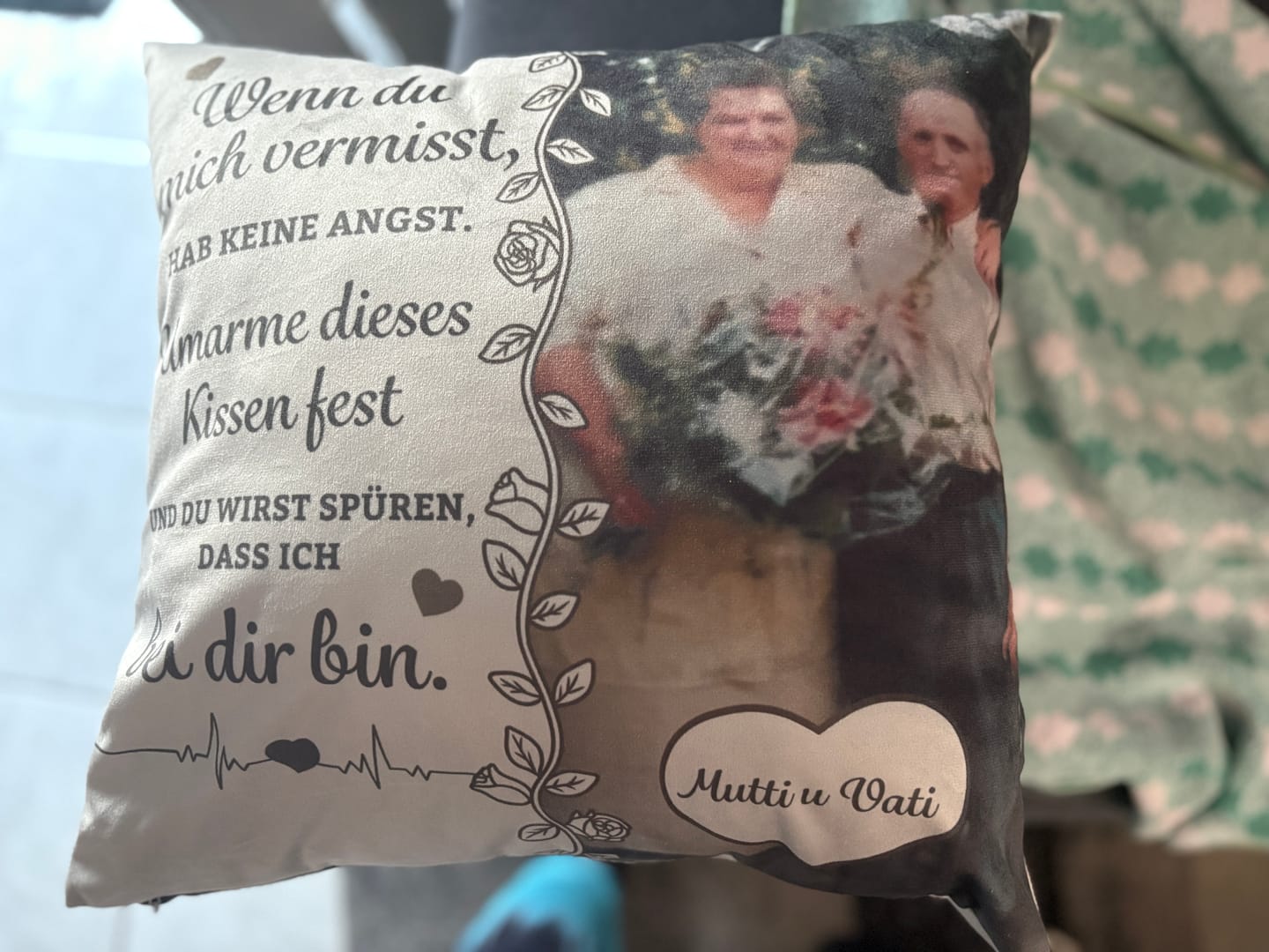 Customer photo review of Wenn du mich vermisst - Personalisiertes Kissen