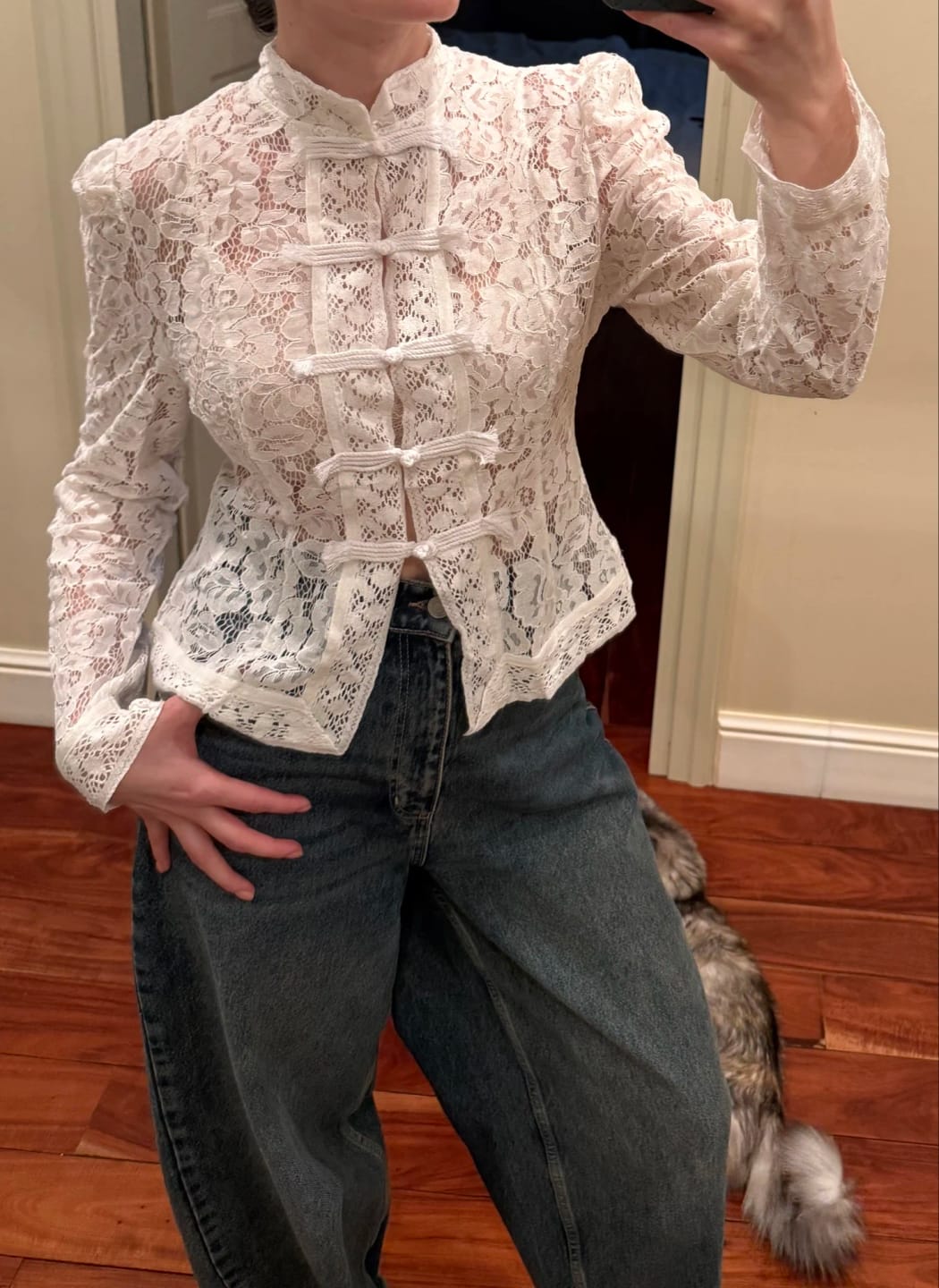 Customer photo review of Karina Puff Sleeve Lace Blouse