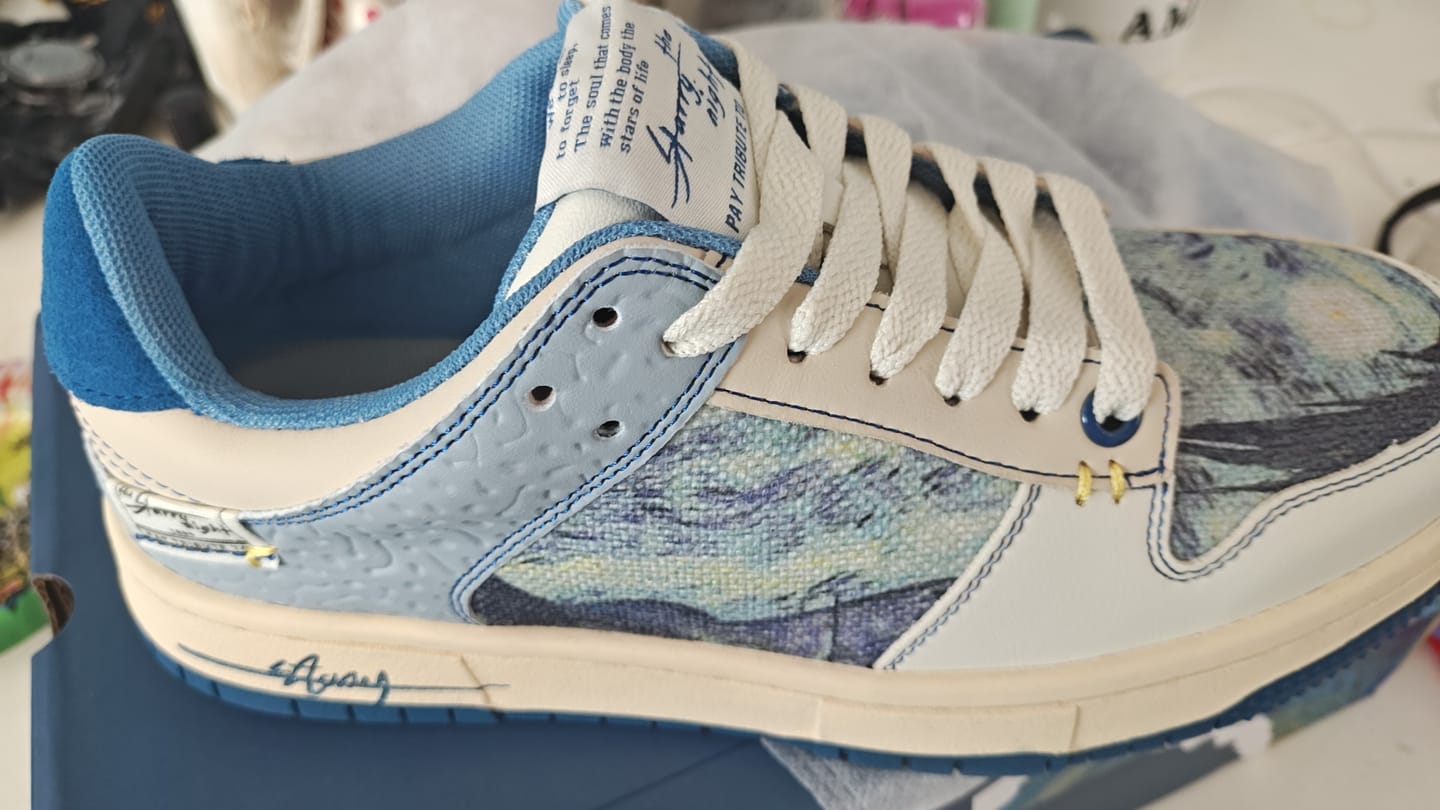 Customer photo review of Van Gogh Starry Night inspired sneakers