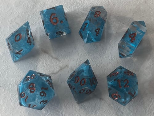 Customer photo review of Blue Smoke Handmade Resin DND Dice Set