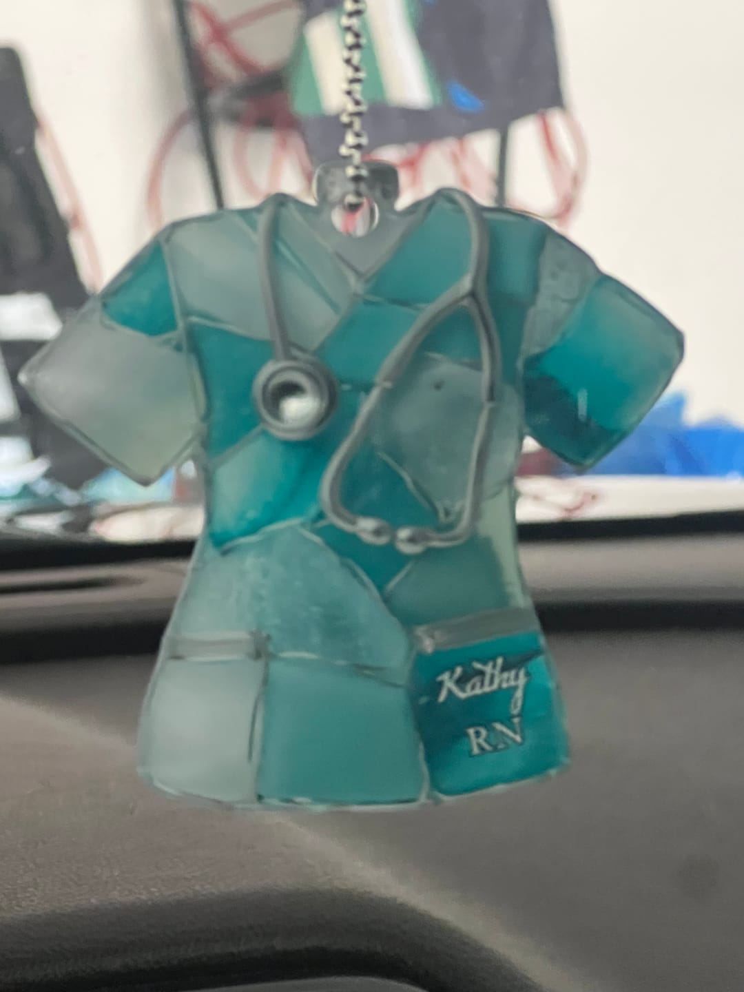 Customer photo review of Sea Glass Nurse Scrub - Personalized Car Ornament
