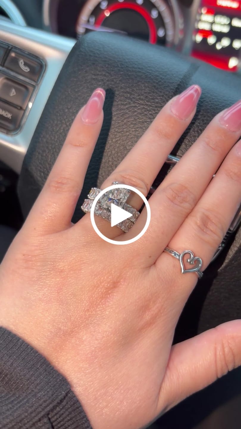 Customer video review of Glistening-hued Radiant Cut 5.0ct Pave 925 Sterling Silver Wedding Ring Set