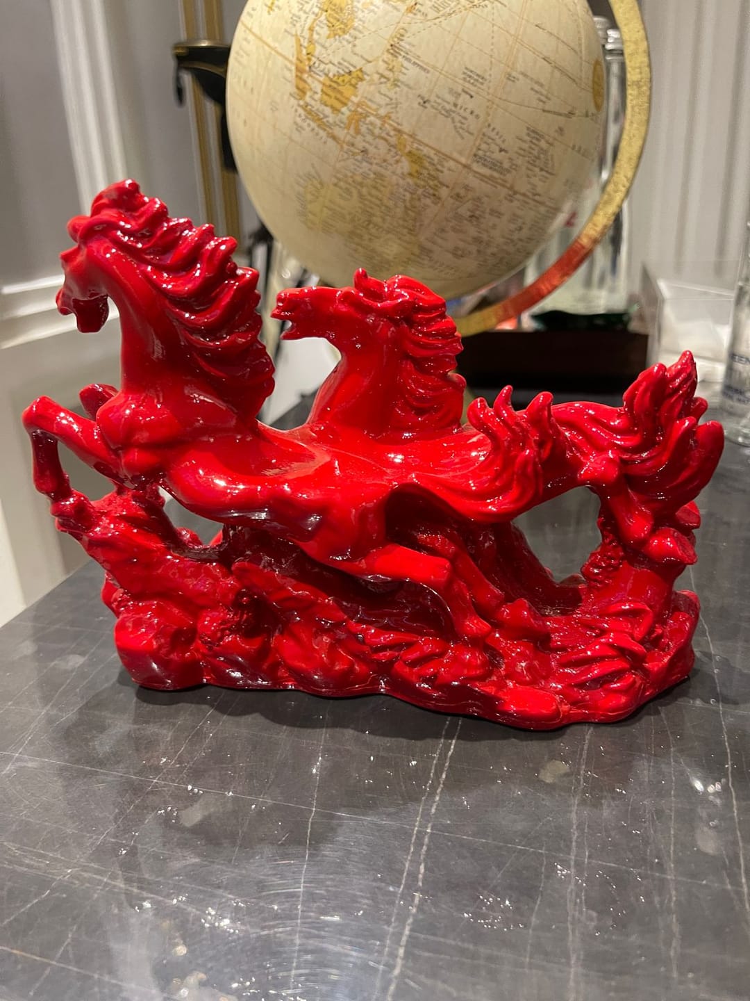 Customer photo review of Dynamic Red Running Horses Resin Sculpture Vastu Remedy for Speed, Success and Career Momentum for Office Desk, Business Spaces and Home Decor | 21 x 16 cm | 550 gm