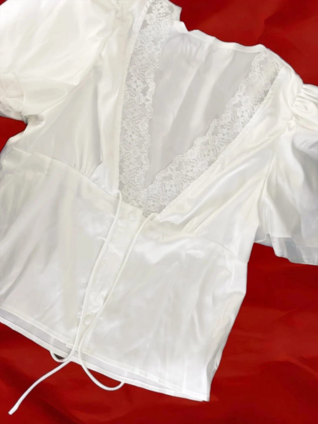 Customer photo review of Rosalie Lace Short Sleeve V-Neck Top