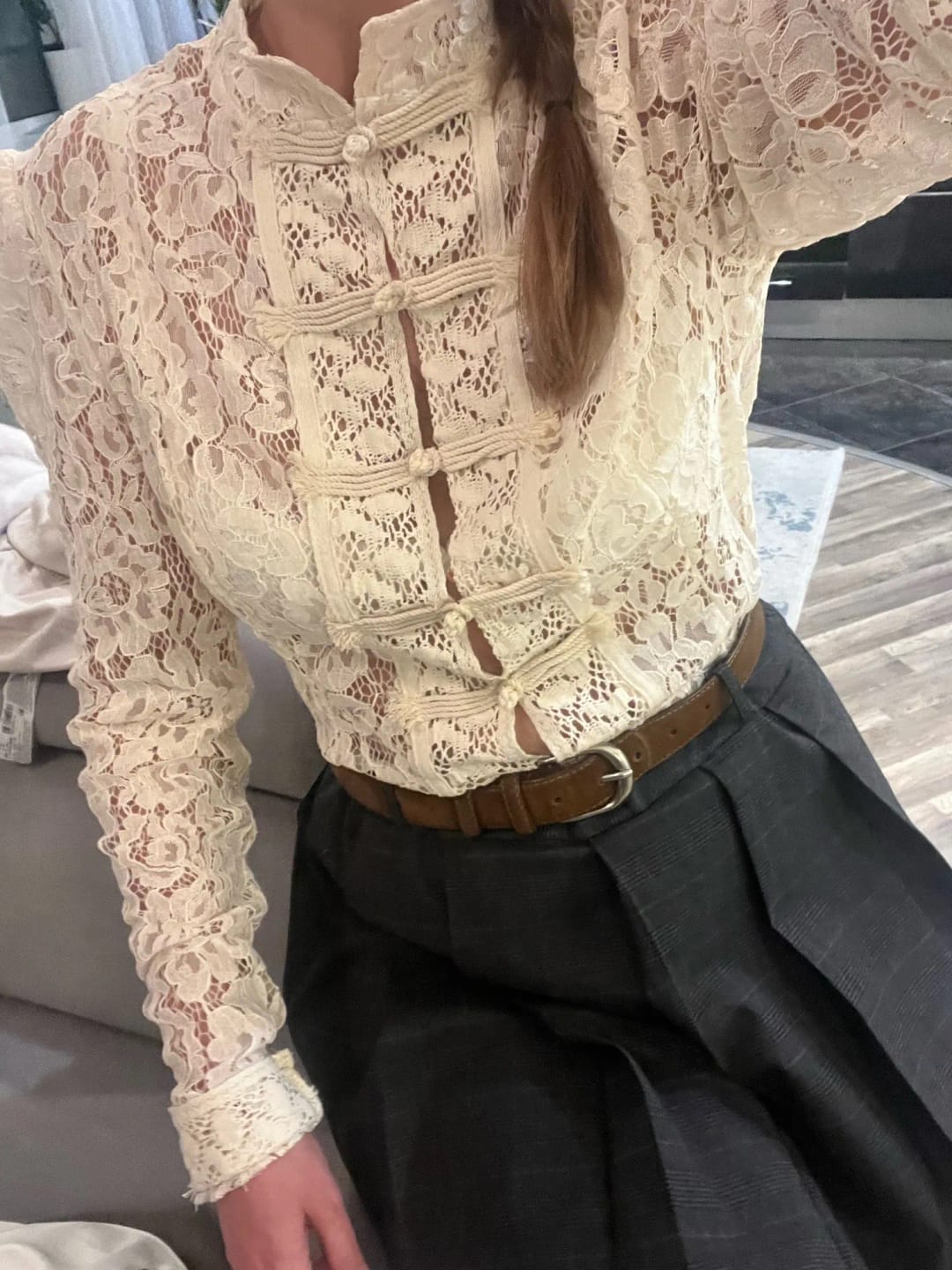 Customer photo review of Karina Puff Sleeve Lace Blouse