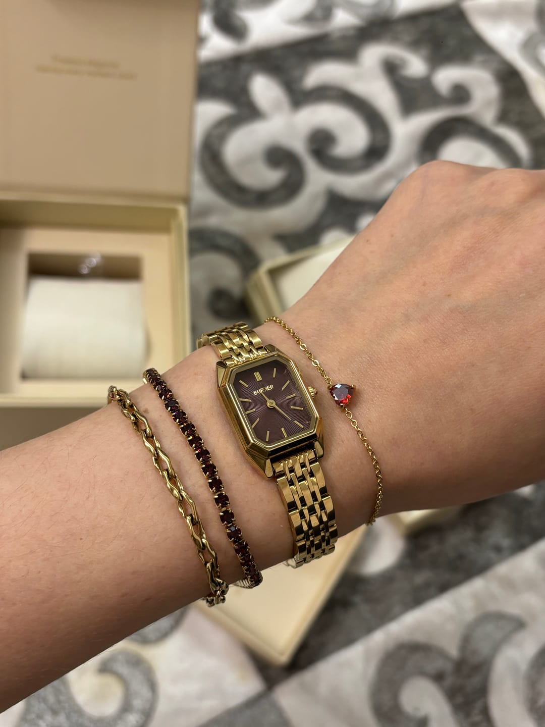 Customer photo review of Isabell Petite Gold Burgundy